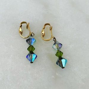 Vintage clip-on earrings with iridescent stones